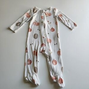 Baby size 6M Pumpkin Print Viscose Zip Up Footed Sleeper